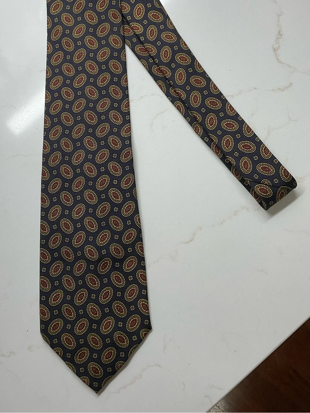 J Crew Classic and Stylish 100% Patterned Deep Navy Silk Tie - Men's Accessory
